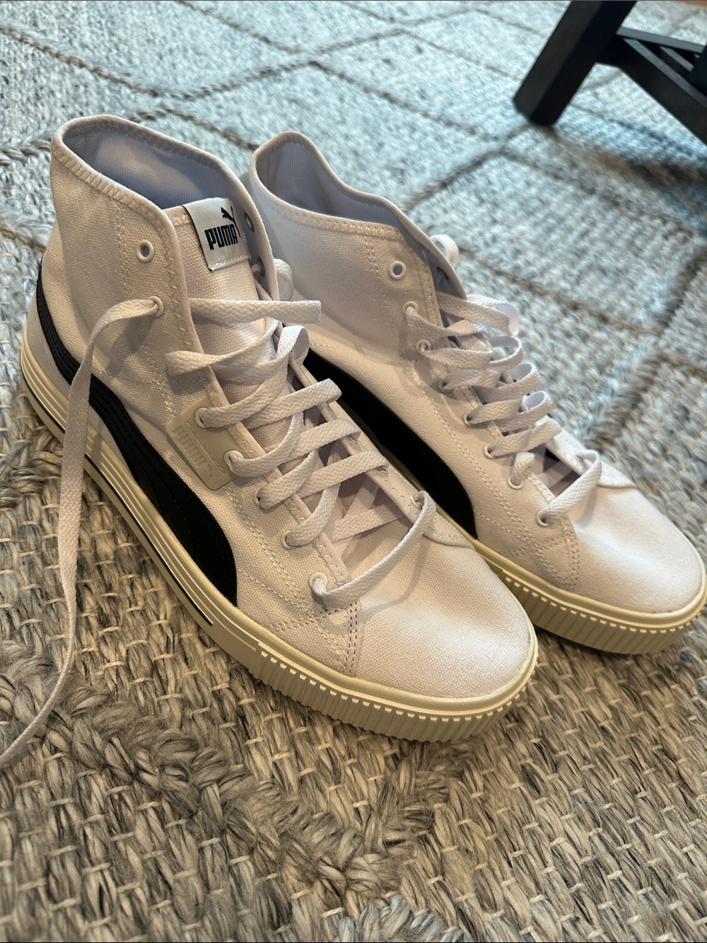 Puma White High-Top Canvas Sneakers with Black Formstrip